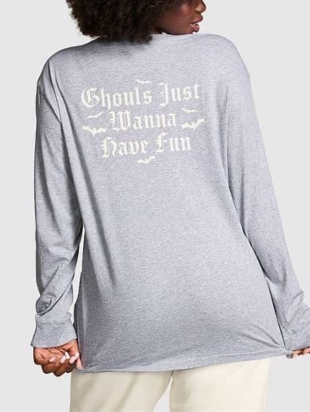Pink Victoria's Secret Ghouls Just Want To Have Fun Halloween Campus Shirt